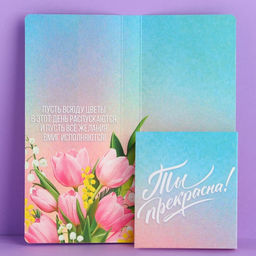 Цена за 10 шт. Открытка с местом под шоколад C 8 Марта