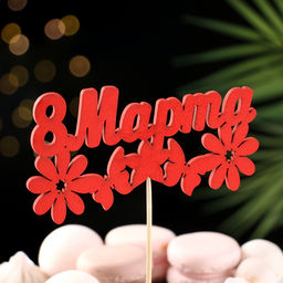 Топпер для торта «8 марта», красный, 12.5×6.9 см