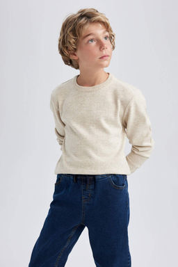 Трикотажный свитер обычного кроя с круглым вырезом для мальчика - Defacto фото 3