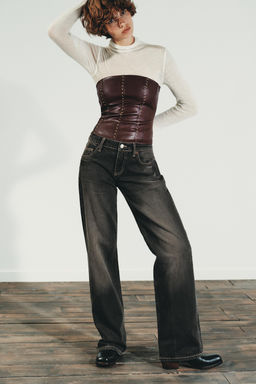 STUDDED FAUX LEATHER BANDEAU TOP