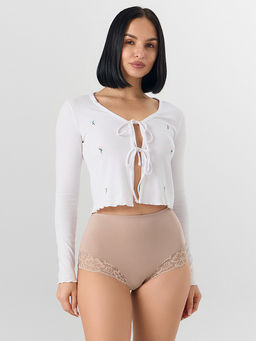 Цена за 2 штуки! Трусы женские макси бежевые с кружевными деталями