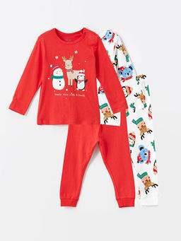 Bisiklet Yaka Bask?l? Erkek Bebek Pijama Tak?m? 2li