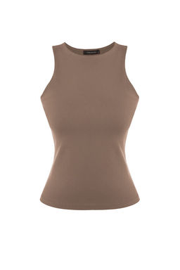 Vizon Pamuklu Halter Yaka Fitted/Vucuda Oturan Esnek Orme Atlet TWOSS23AL00069