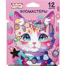 Фломастеры Комус Класс Kitty stickers 12цв. вентилир,смыв, картон.упак  фото 2