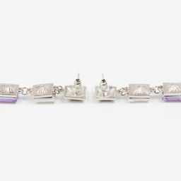 Серьги со стразами Блум квадраты тёмные, цветные в серебре - Qf фото 2