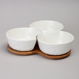 МЕНАЖНИЦА 3 СЕКЦИИ LEFARD FLOWERS STORY НА ДЕРЕВ. ПОДСТАВКЕ 22*22*6 СМ 250 МЛ