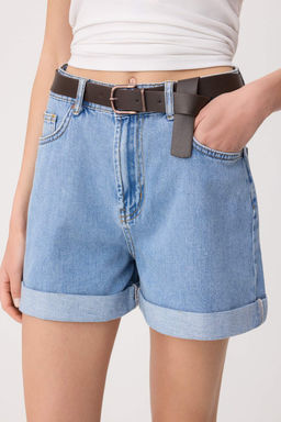 Mavi Kemer Detayl? Yuksek Bel City Boy Denim Sort TWOSS26SR00128 - Trendyolmilla фото 4