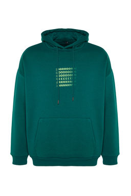 TRENDYOL MAN Siyah Oversize/Genis Kesim Kapusonlu Labirent Bask? Polar Pamuk Sweatshirt TMNAW24SW00201 - Trendyolmilla фото 7