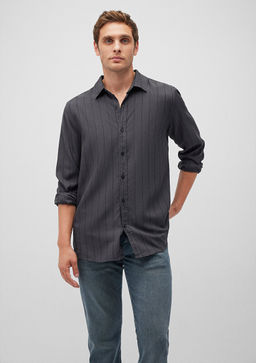 Cizgili Gri Tencel TM Lyocell Gomlek - Mavi фото 2