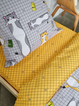 Постельное белье детское поплин без молнии с 1 наволочкой - Кот-батон 1,5 сп. (1 нав.70x70)