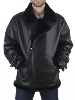 506186530 BLACK Куртка мужская зимняя "Пилот" (искусственная кожа, искусственный мех)