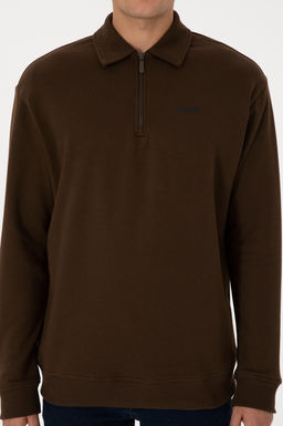 Худи U.S. Polo Assn Erkek Regular Fit с застежкой коричневый из хлопка