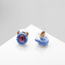 Серьги с эмалью Монстрики с рожками, цвет розово-голубой - Qf фото 2