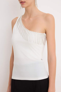 Siyah Tas Aksesuar Detayl? Asimetrik Yaka Party Bluz TPRSS26BZ00040 - Trendyolmilla фото 7