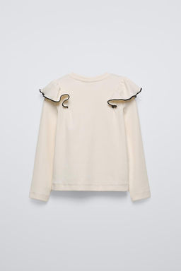 RIBBED T-SHIRT WITH RUFFLE TRIM - Zara фото 2