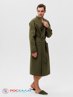 Мужской вафельный халат с планкой хаки В-03 (26)