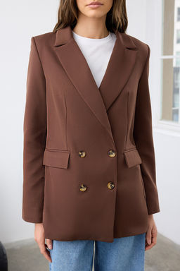 Kahverengi Oversize Astarl? Dugmeli Dokuma Blazer Ceket TWOAW22CE0167