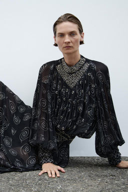 BEADED EMBROIDERED PRINT DRESS ZW COLLECTION