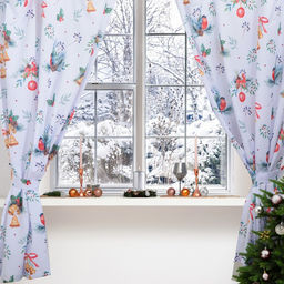 Комплект штор д/кухни с подхватами Christmas wreaths 145х180см-2 шт., габардин