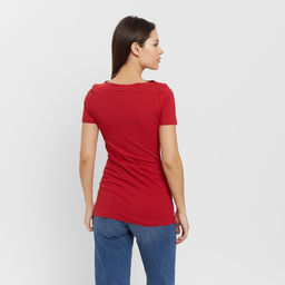 Футболка женская с вырезом лодочка MINAKU: Basic line, красная, размер 46