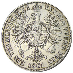 1 союзный талер 1861 года А Германские государства  Пруссия