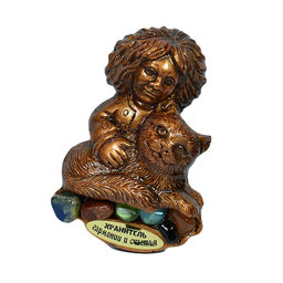 Магнит с самоцветами "Домовой с котом " 65*95мм. Радуга камня