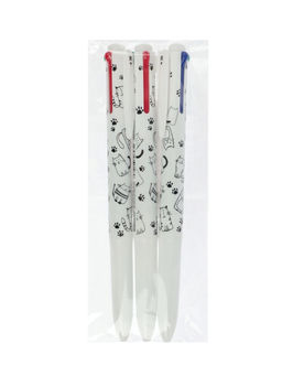 Набор шариковых ручек, 3 штуки, автоматические, 4-цветные, белый корпус, с рисунком