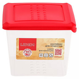 "Ruby" Контейнер для продуктов пластмассовый 1л, 12,4х12,4х10см, квадратный, красный, подходит для СВЧ (Россия)