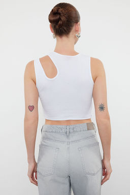 Trendyolmilla Siyah-Beyaz 2li Paket Cut Out Detayl? Fitted Crop Fitilli Esnek Orme Atlet TWOSS23AL00006  фото 16