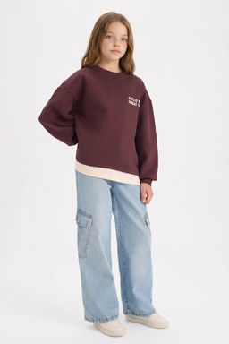 Overshirt Fit S_rt Bask_l_ __i Yumu_ak T_yl_ Sweatshirt K_z _ocuk - Defacto фото 2