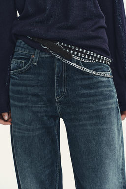 CONTRAST DOUBLE LEATHER CHAIN BELT