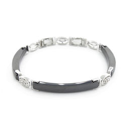 Браслет Лили из черной керамики покрытие светлый металл