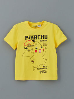 Bisiklet Yaka Pikachu Bask?l? Erkek ?ocuk Ti??rt 3l?