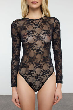 Siyah Dantel Ajurlu/Delikli Kaps?z C?tc?tl? Orme Body THMAW25BD00001
