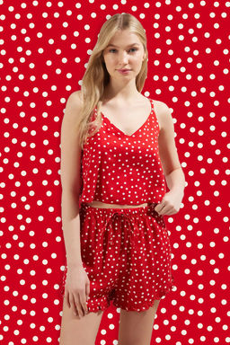 Trendyolmilla Beyaz Puantiyeli F?rf?r Detayl? Ip Ask?l? Viskon Sortlu Dokuma Pijama Tak?m? THMSS21PT0742 фото 32