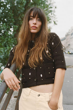 BEADED RHINESTONE KNIT CARDIGAN - Zara фото 2