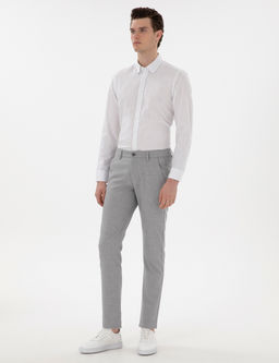 Gri Slim Fit Beli Lastikli Kanvas Pantolon