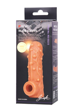 Насадка реалистичная KOKOS NUDE SLEEVE с дополнительной стимуляцией, TPE, телесная, 10 см