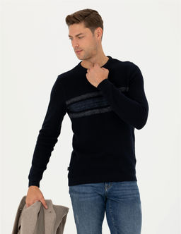 Koyu Lacivert Slim Fit Fermuarl_ Dik Yaka Triko Kazak - Pierre cardin фото 5