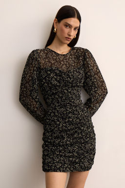 Платье мини из шифона со сборками