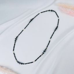 Колье из Агата и Лунного камня с включением Турмалина 82 см