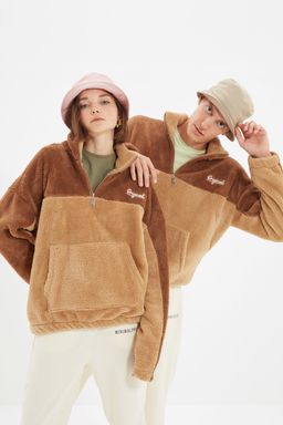TRENDYOL MAN Camel Unisex Oversize/Genis Kesim Renk Blok S?cak Tutan Pelus Sweatshirt TMNAW22SW1477 - Trendyolmilla фото 5