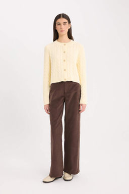 Fitilli Kadife Pantolon Wide Leg Yuksek Bel Genis Bol Paca Basic Duz Cepli - Defacto фото 2