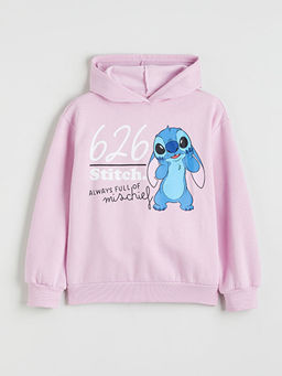 Stitch Bask?l? K?z ?ocuk Kal?n Sweatshirt