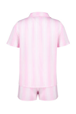 Pembe Cizgili Biye Detayl? Viskon Sortlu Dokuma Pijama Tak?m? THMSS24PT00279