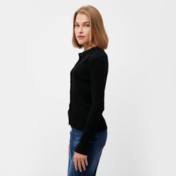 Джемпер женский на пуговицах MINAKU: Knitwear collection, чёрный, размер 46-48