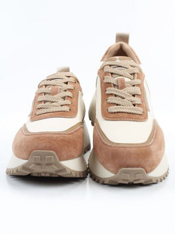04-PDJ96-1 BEIGE/LT. BEIGE Кроссовки демисезонные женские (натуральная замша, натуральная кожа, текстиль)