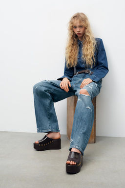 TRF RIPPED MID-RISE BAGGY BALLOON JEANS - Zara фото 4