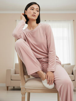 Костюм из велюра со съемным капюшоном и резинкой в комплекте OD-1009-1 розовый