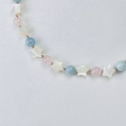Бусы детские из Аквамарина, Розового кварца и Перламутра 34 см +